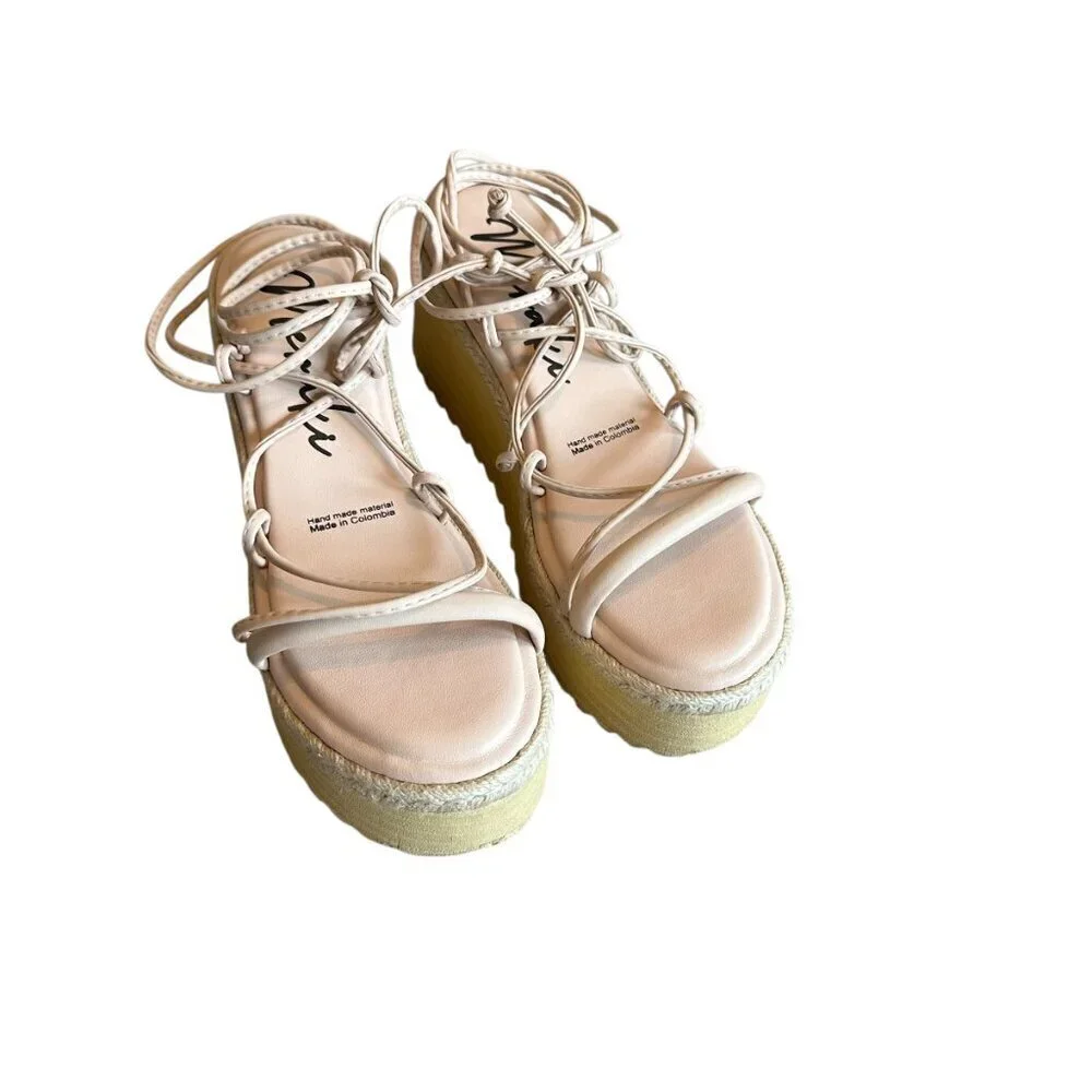 Meraki Misty Lace-Up Platform Sandals Strappy Light Pink High Heel Size 8 Womens